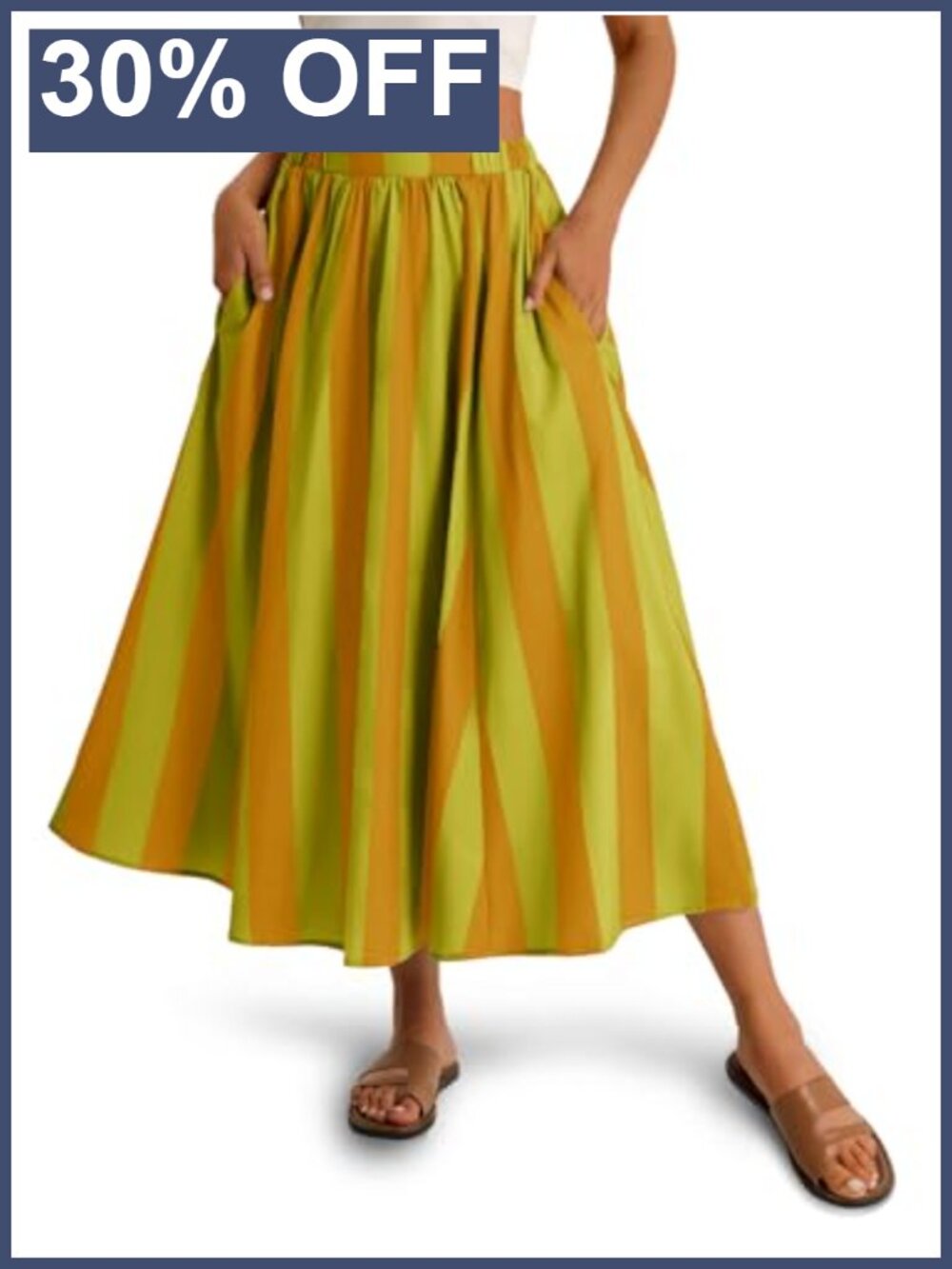 Womens Striped Maxi Skirt A-Line Flowy Elastic Waist Beach Vacation